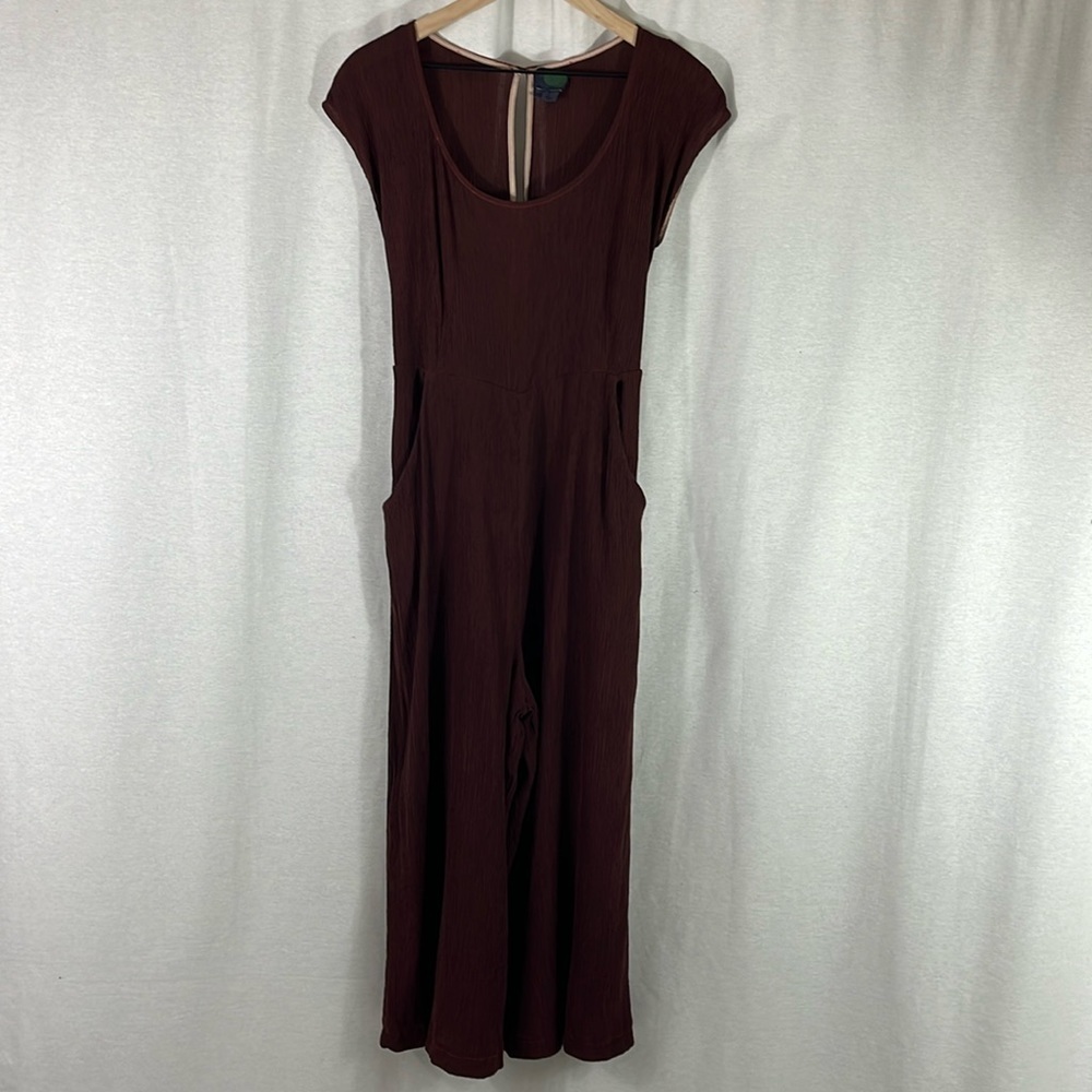 Anthropologie Abbey Deep Burgundy Red Textured Crop Jumpsuit Womens Size 12